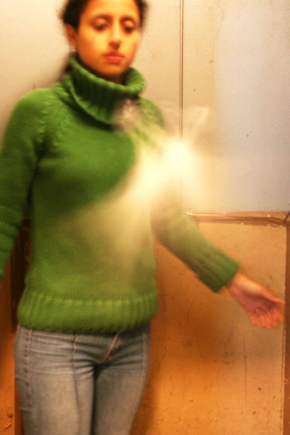 Perspective view of a spatial installation integrated into a built interior environment.